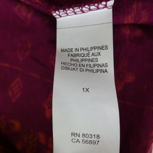 Lucky Brand Tee T Shirt Mandela Print Scoop Short Short Sleeve Red 1X - Picture 6 of 7